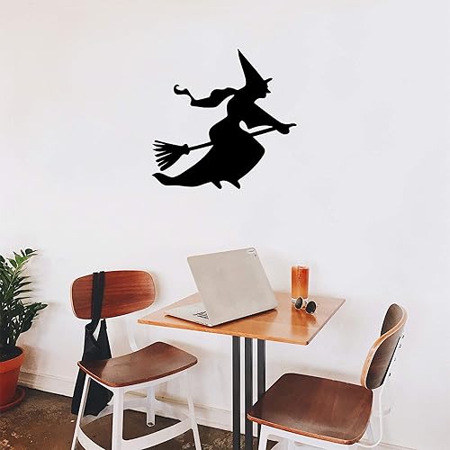 Miniatura 2 de Calcomanía de vinilo para pared, bruja voladora, 22.5 x 22.5 pulgadas, divertida y espeluznante decoración de temporada de Halloween, para