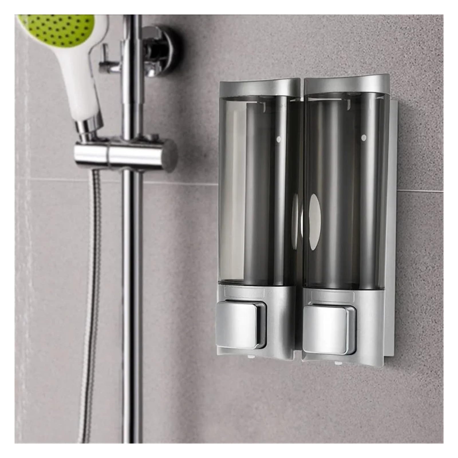 Dispensador de jabón de pared para baño, 300 ml, dispensador de champú de ducha de triple cabezal, instalación sin taladro, accesorios de baño plateados