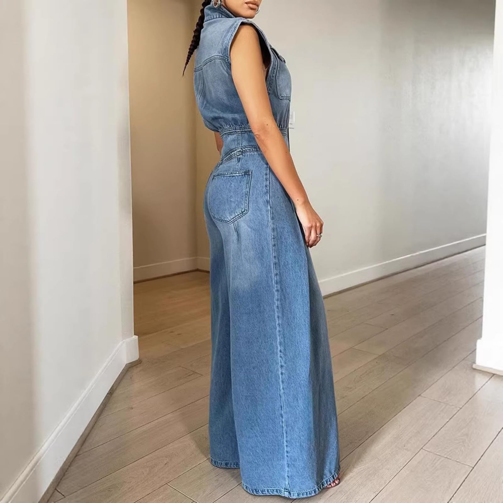 Tute Salopette di Jeans Pantaloni a Gamba Larga Casual Tute Intere in Jeans