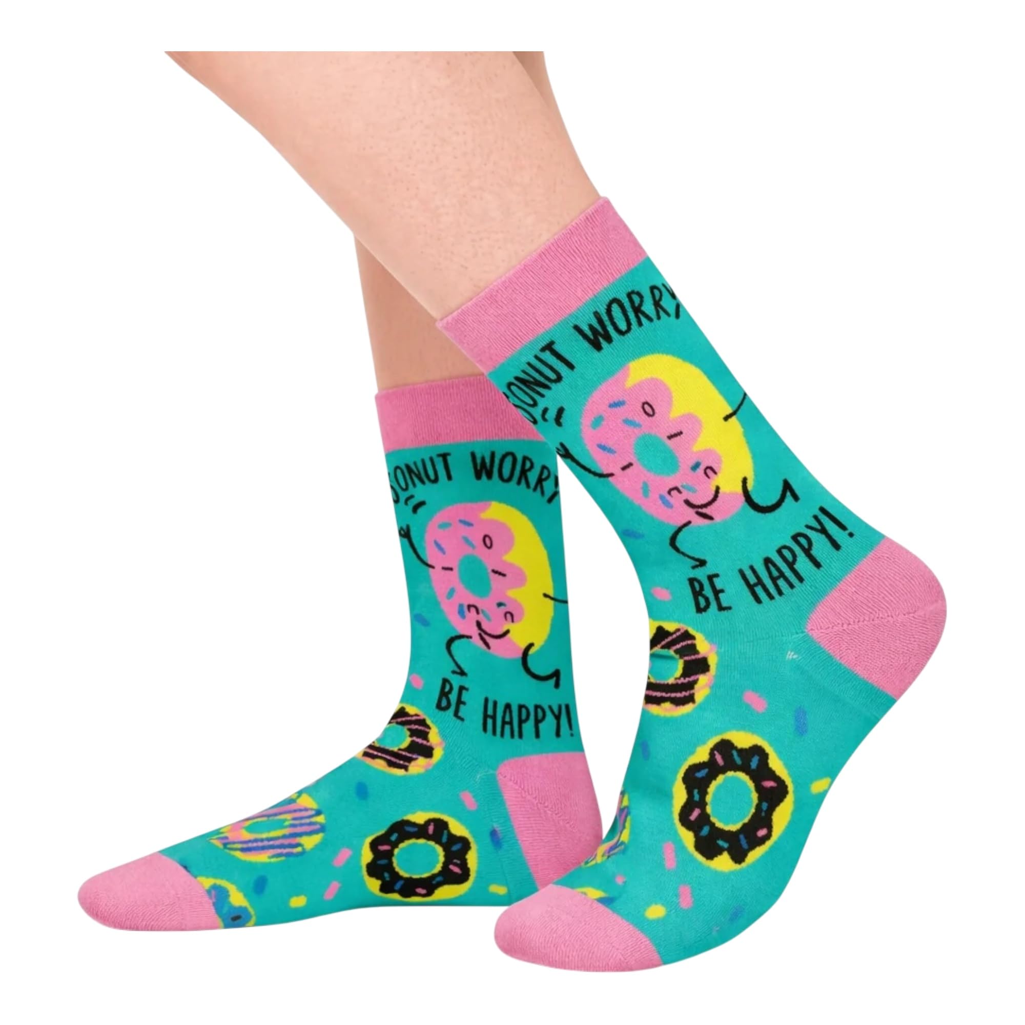 Socks Stars Unisex Pink Donut Worry Be Happy Cute Fun Socks Gifts Funny Novelty Funky