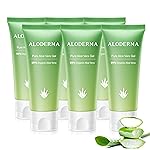 Aloderma 99% Organic Aloe Vera Gel Made within 12 Hours of Harvest, Easy Travel Size Tube for Body, Face, & Scalp, Cooling & Soothing Support for Skin & Sunburn, Hydrating Aloe Gel, 1.5oz - 6ct