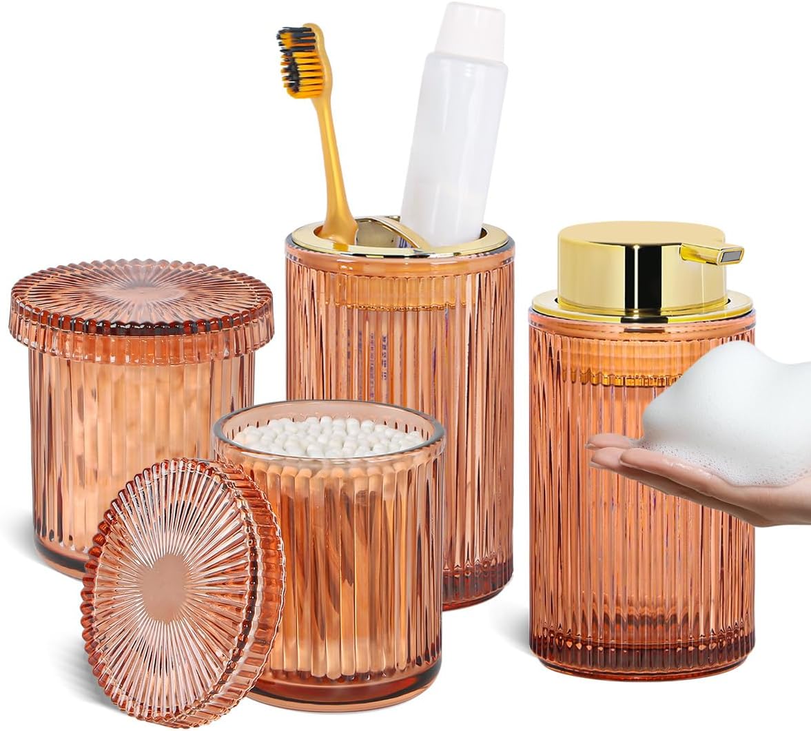 4pcs Brown Glass Bathroom Accessories Set