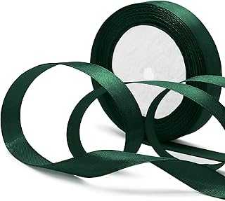 Luomorgo 5/8 Inch Satin Ribbon, 25 Yards Dark Green Satin Ribbon, Fabric Ribbon for Gift Wrapping, Flower Bouquet, DIY Craft, Sewing, Wedding, Birthday Party Decorations