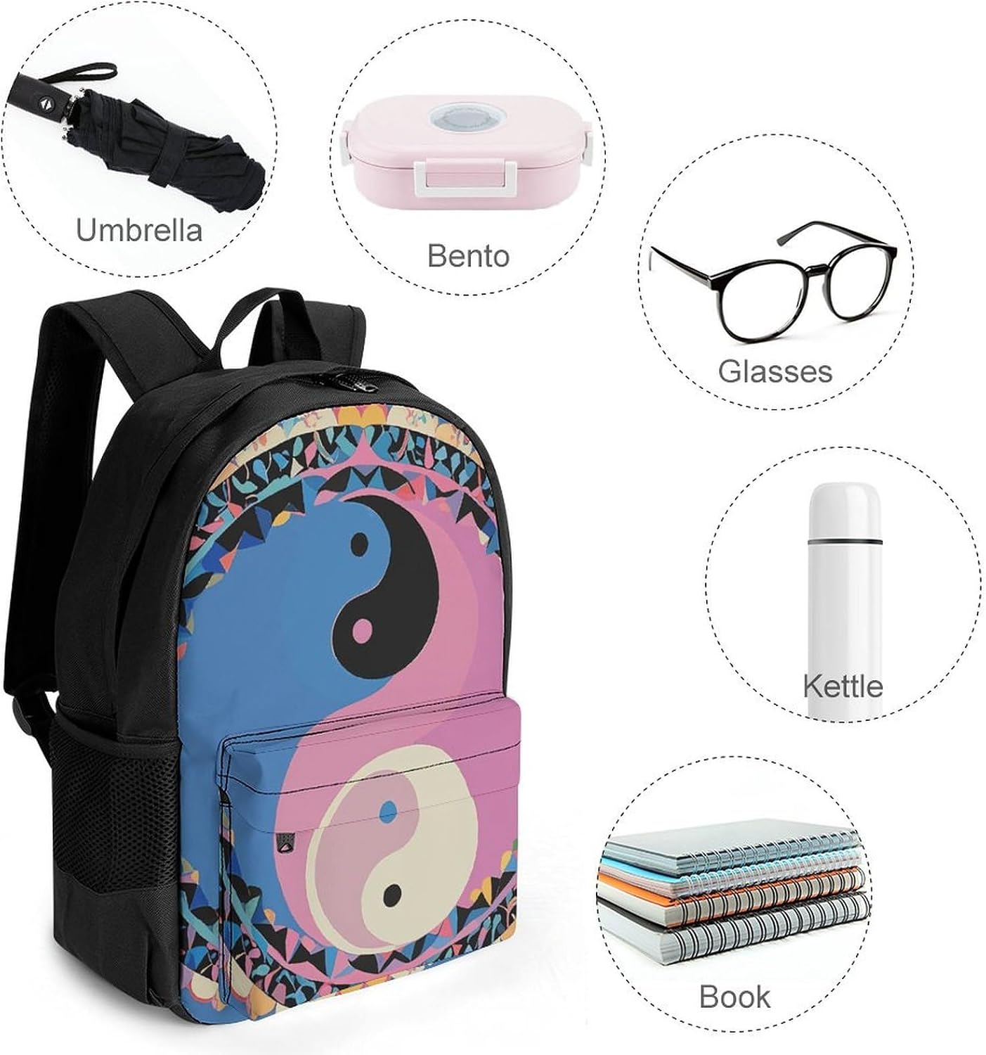 Portable Yin Yang Backpack with Front & Side Pockets image 4