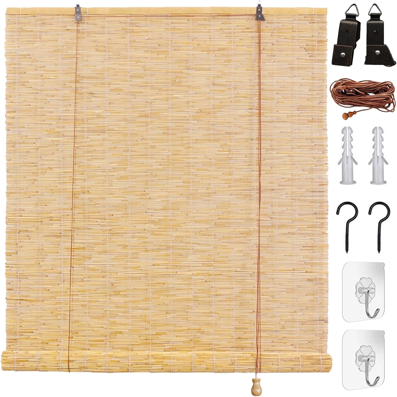 Tehwdaiyou C Bamboo Blinds 55 60 100 120 145 165 180Cm Reed Blinds Retro Bamboo Roller Blinds Natural Reed Urtains Anti-Uv Outdoor Shade With Lifter Sunshade Privacy Screen Roman Bamboo Blinds For Windows