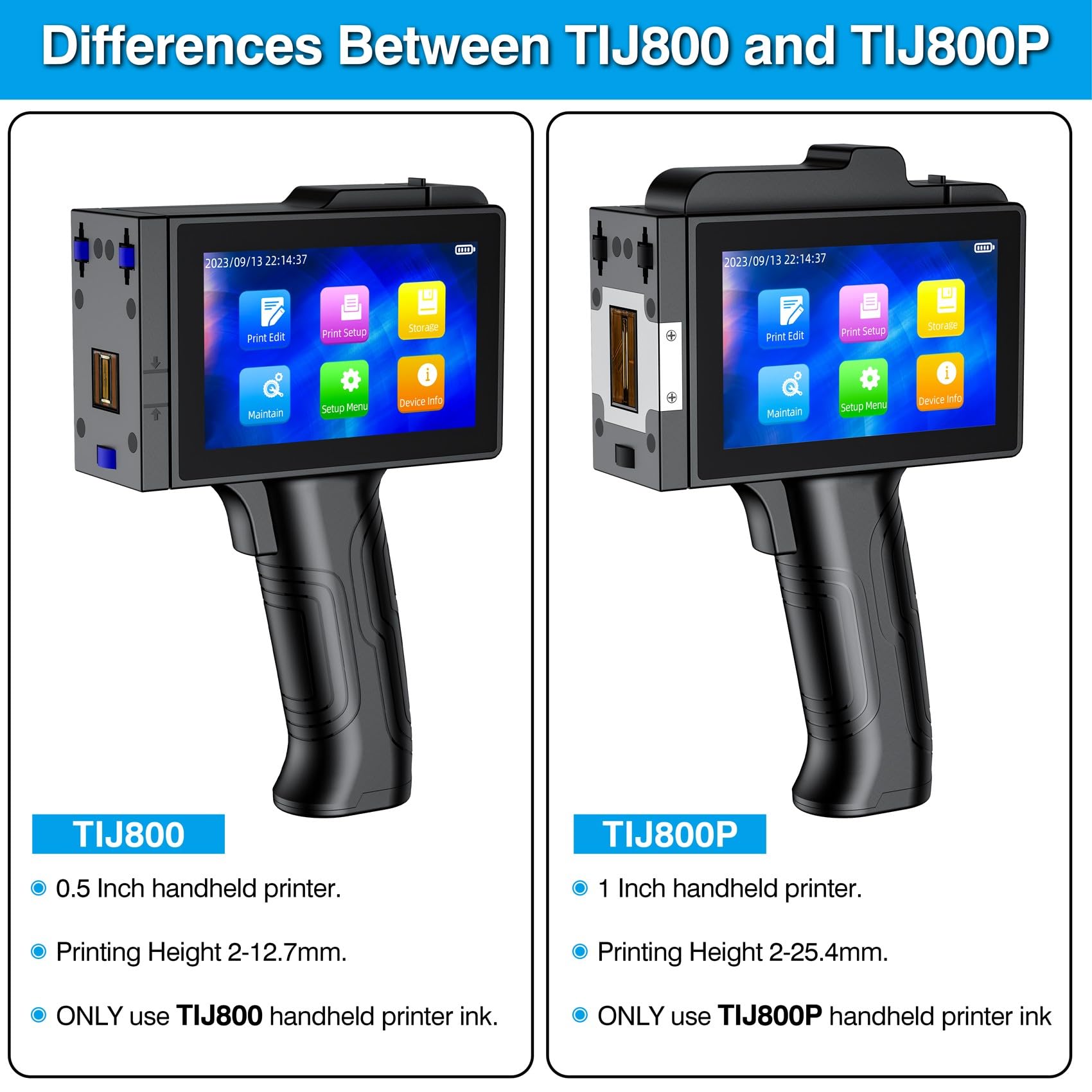 Agendepoint.it Stampante Palmare Portatile TIJ800 a Getto D'inchiostro PortatileTouch da 5 Pollici per Logo/Immagine/Codice a Barre