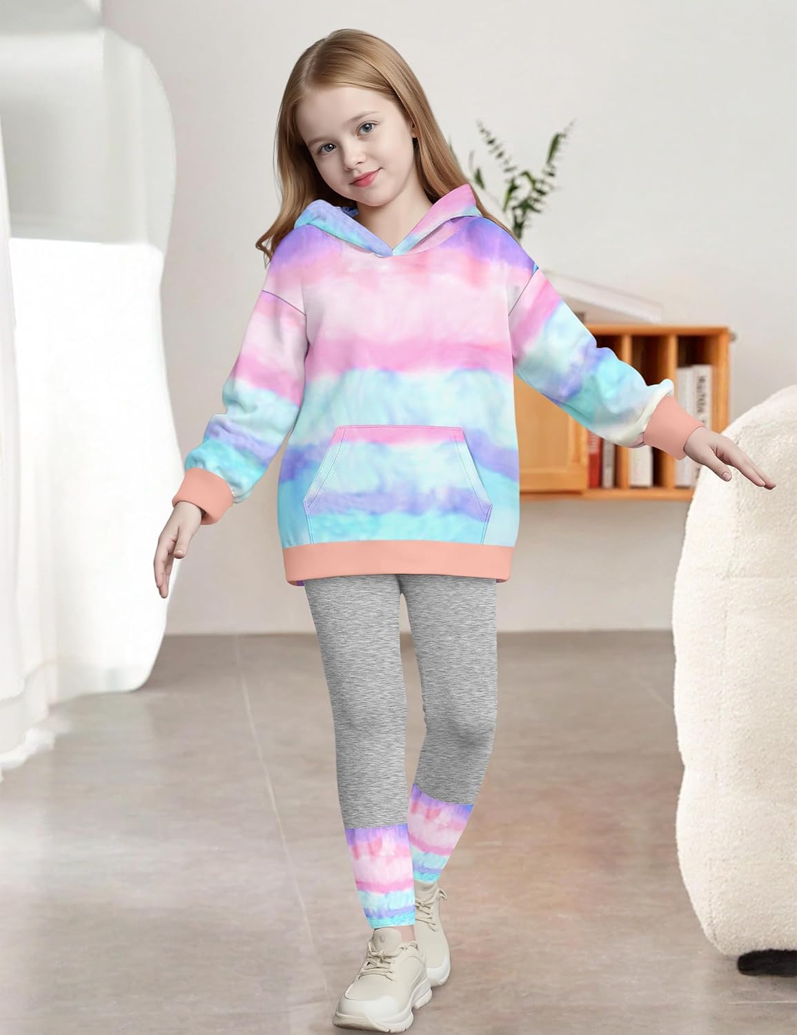 Toddler Girl Clothes Tie-Dye Stripe Color Block Toddler Girls Clothes Little Girls Kids 2pcs Outfits Hoodie Leggings - Image 4