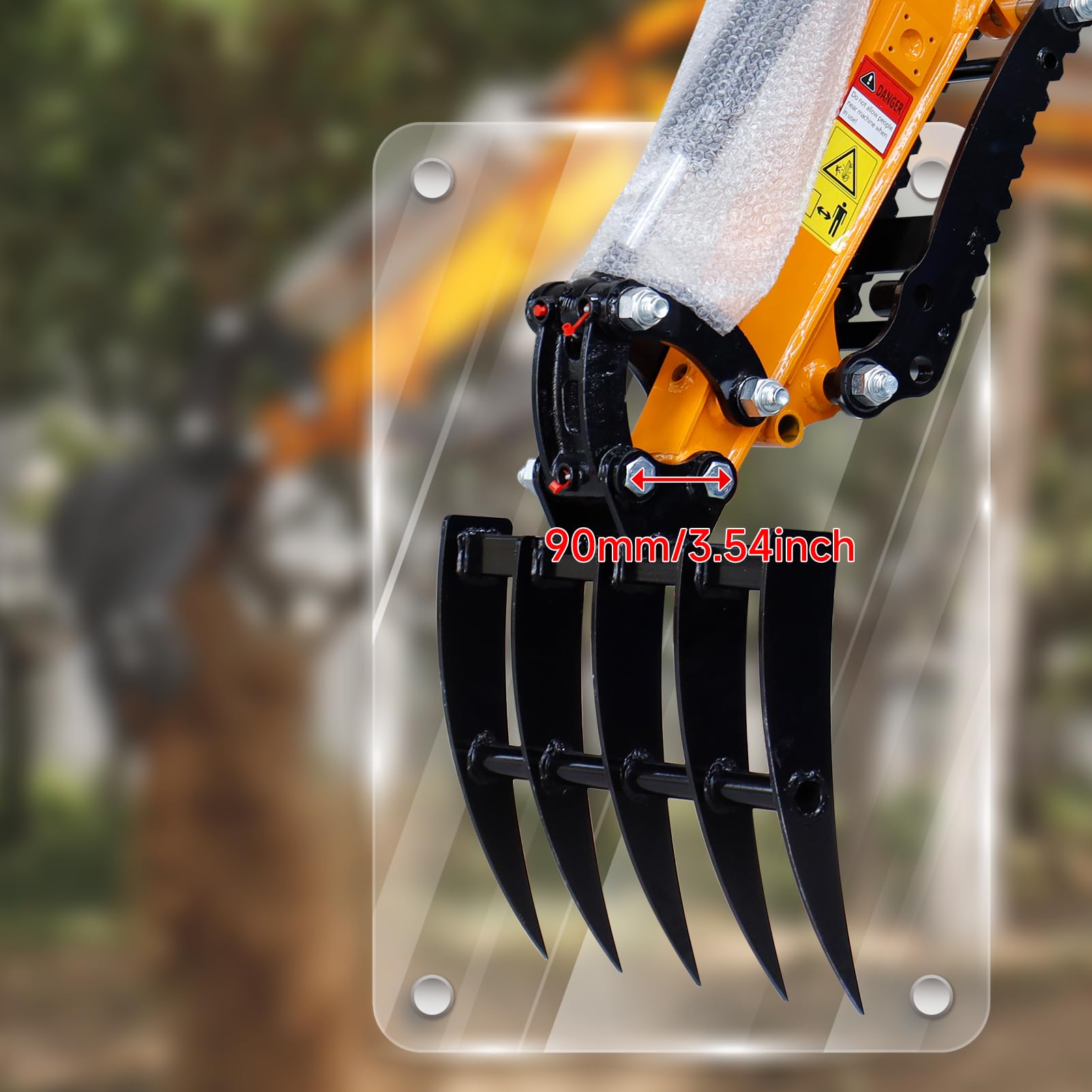 Rastrillo de excavadora de metal ancho para mini excavadoras, accesorios de excavadora con diámetro de orificio de 25 mm y envergadura de 90 mm