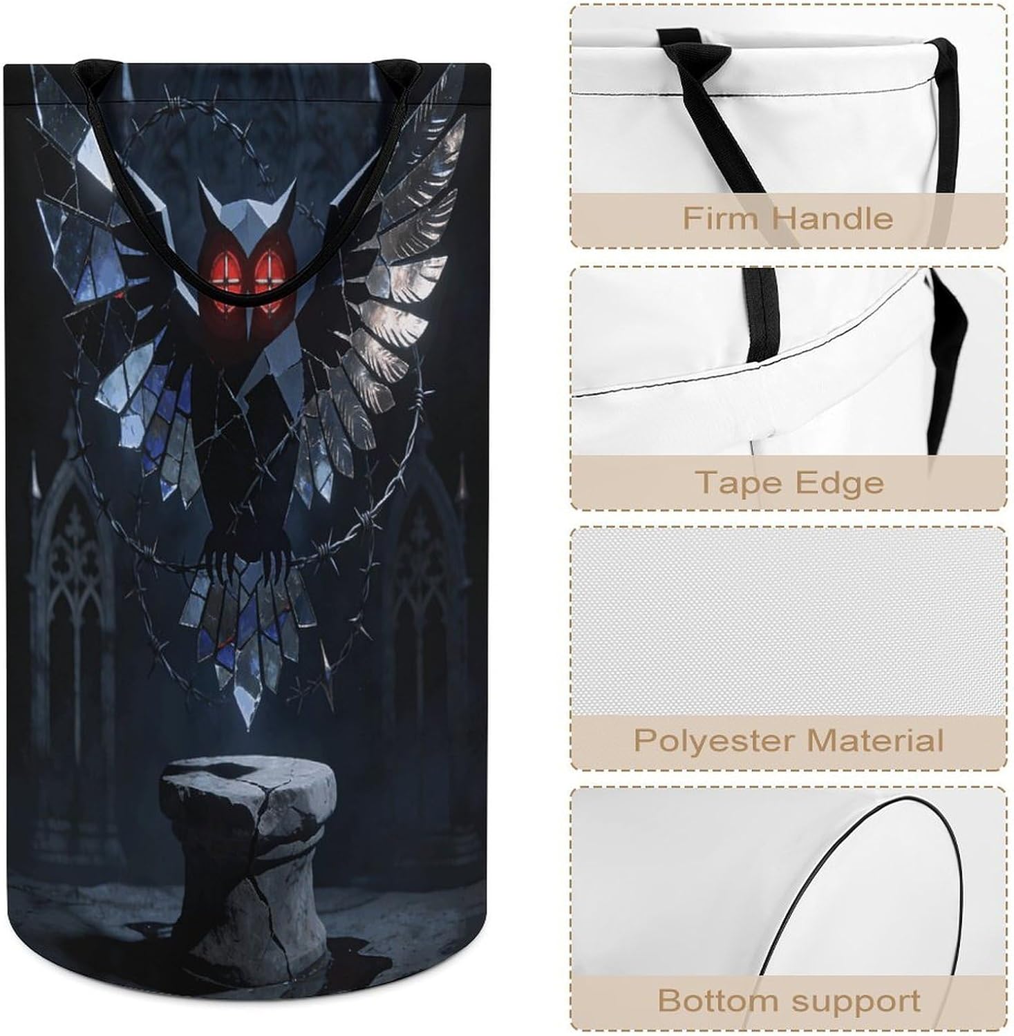 Gothic Abstract Owl Laundry Hamper 86L Waterproof Collapsible Clothes Basket with Double Handles Freestanding Foldable Laundry Basket Large Clothes Hamper for Bathroom