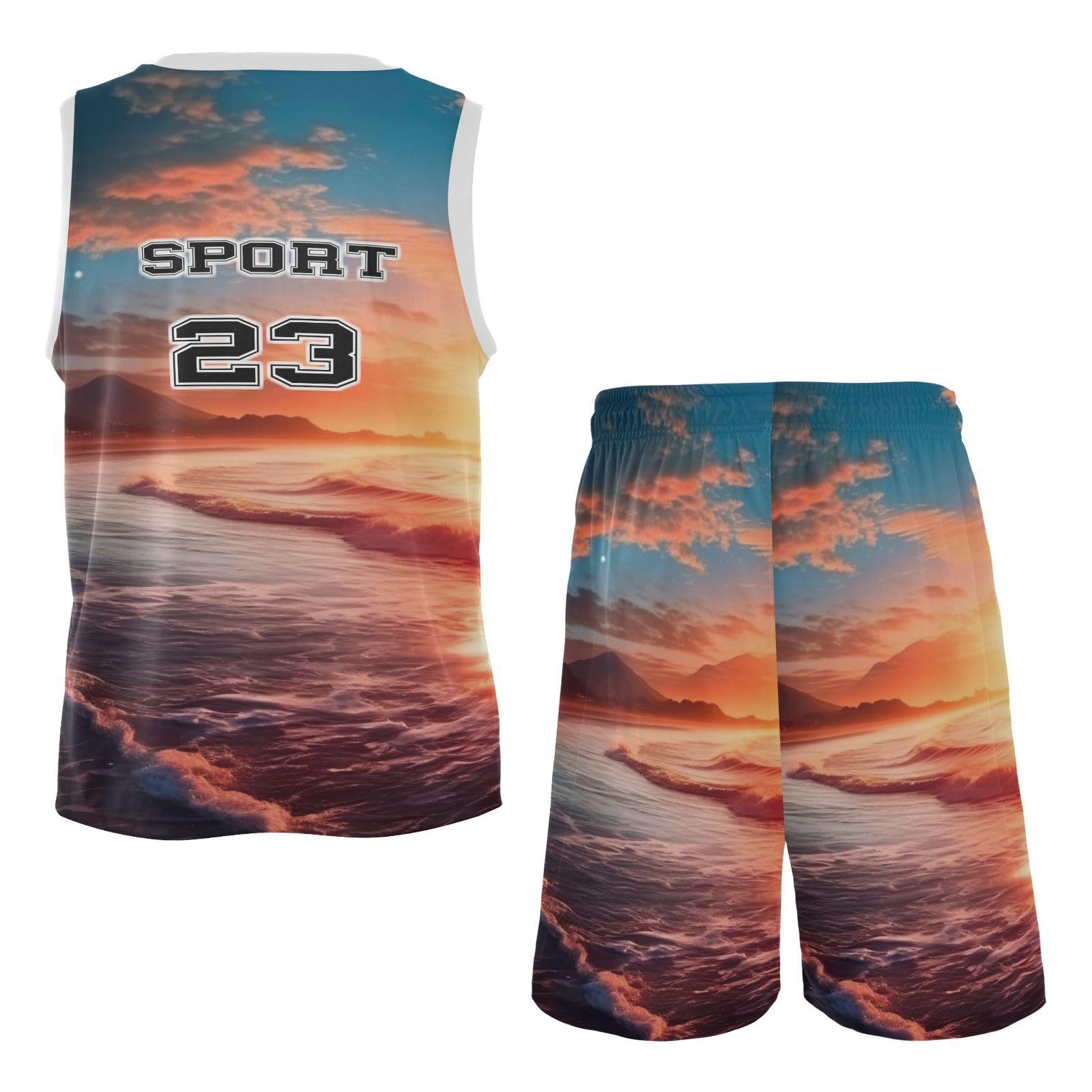 FLildon Seacoast Seascape Sunset Boys Basketball Jersey Set Tank Top Shorts Tracksuit Sport Training Suit for Kids, M