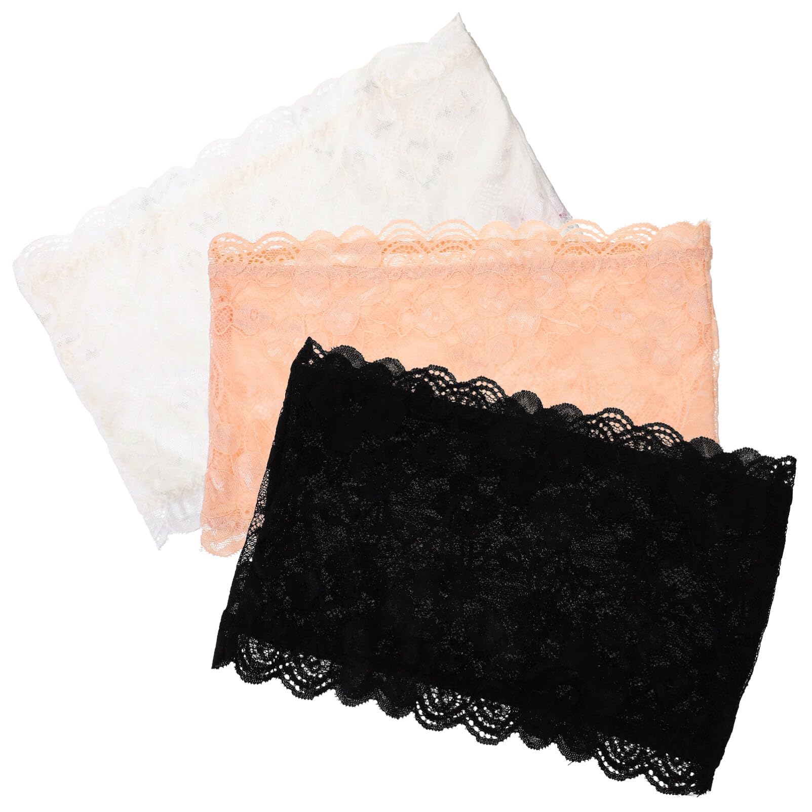 Gatuida3PCS Strapless Bandeau Bra, Womens Bandeau Bra Non Padded Floral Lace Wireless Strapless Bra Stretchy Tube Lace Chest Tube Tops for Women