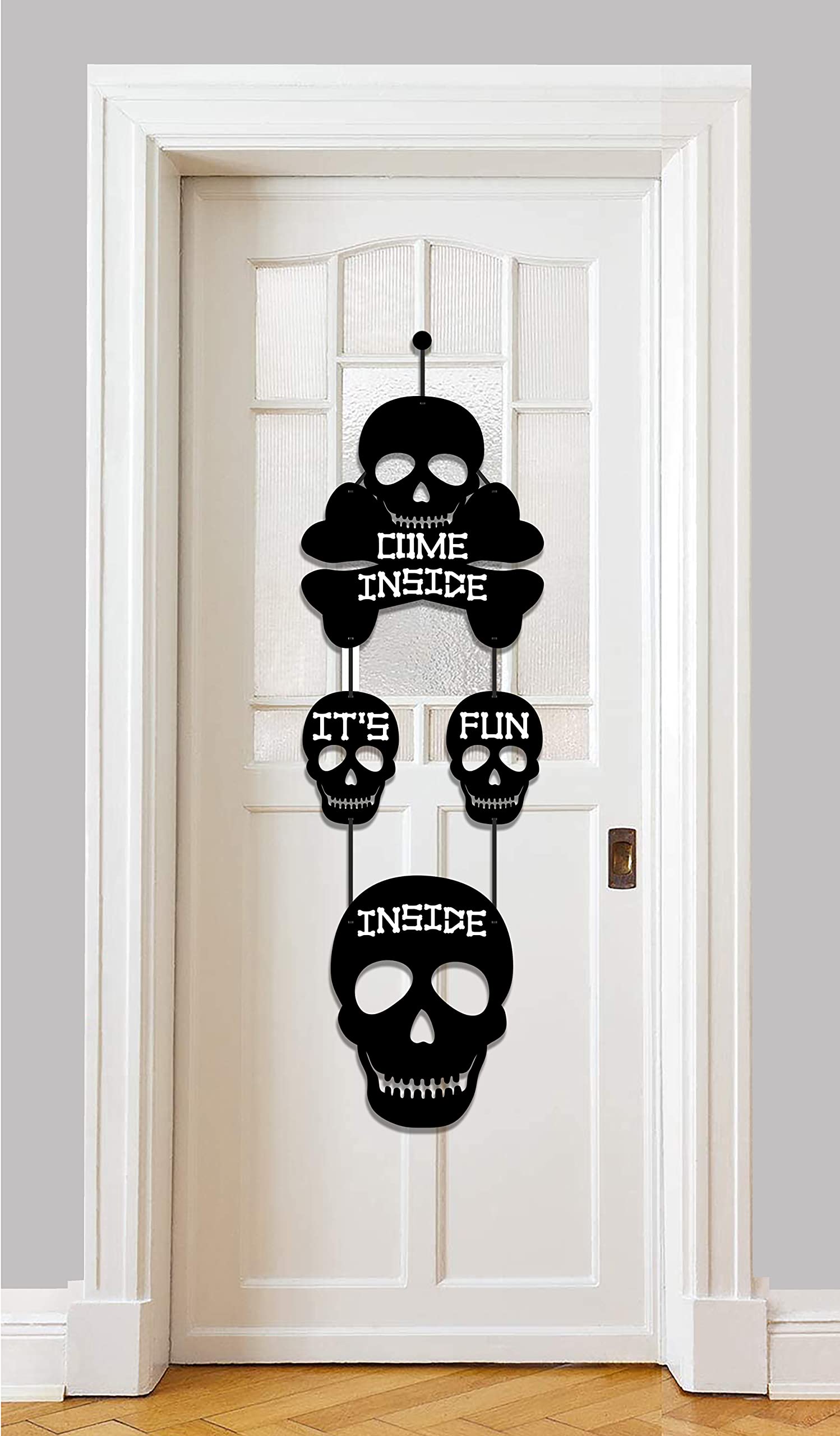 Black Sk Door Hanger – Gothic Horror Decor, Spooky Halloween Decoration, Creepy Skeleton Wall Ornament, Haunted House Accent, Dark Aesthetic Home Hanging, Scary Skull Design.