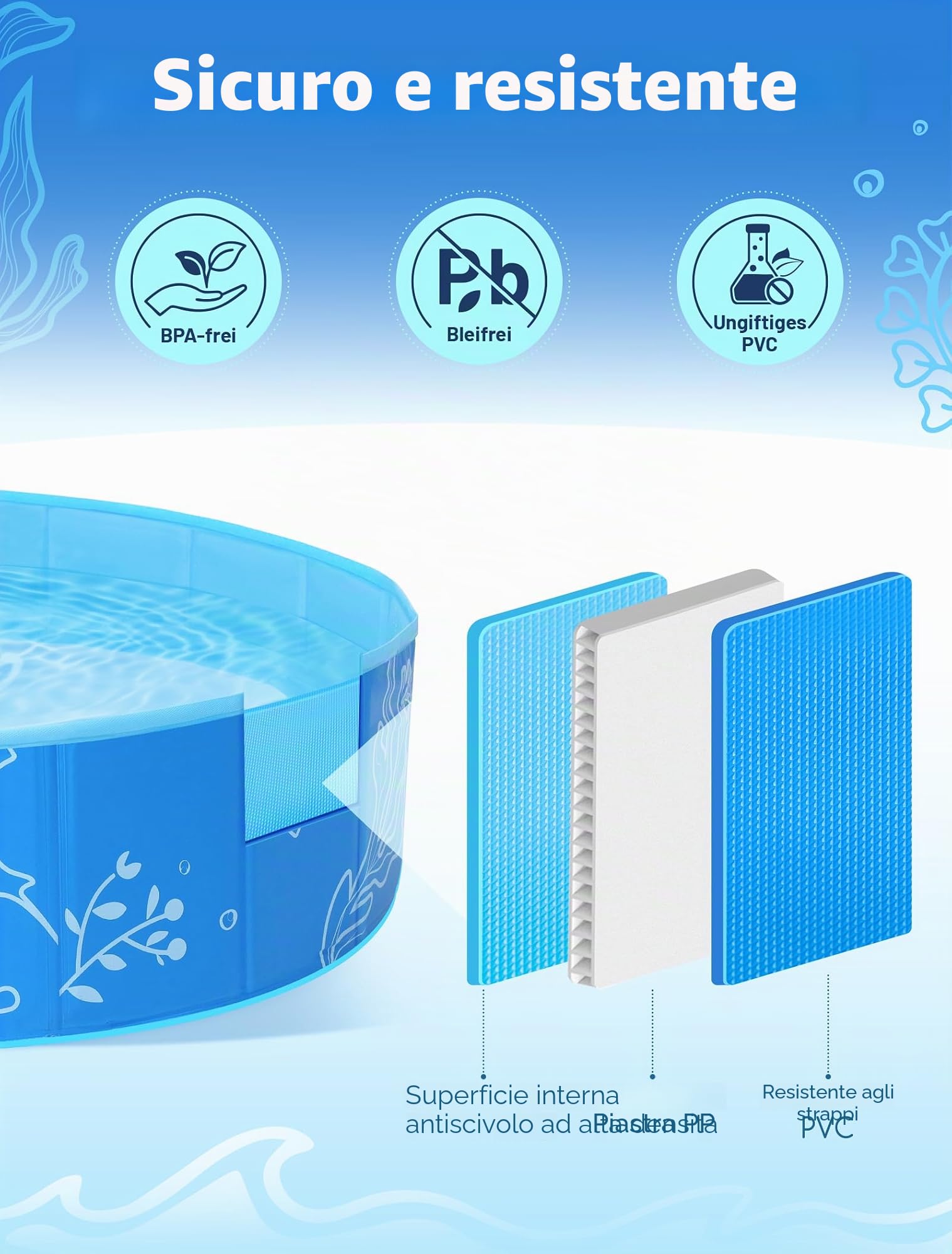 Hikiddy Piscina Pop-up per Bambini con Tettoia: Piscina Parasole per Bambini, Blu