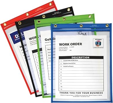 C-Line Heavy Duty Super Heavyweight Plus Stitched Shop Ticket Holder, Assorted Colors, 9 x 12 Inches, Box of 20 Shop Ticket Holders 50920