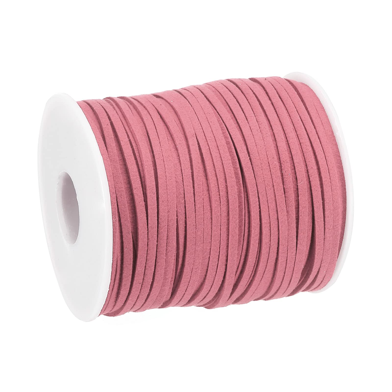 sourcing map Suede Cord, 49.21 Yards 2.6mm Flat Leather Thread String for Purse Handbag Shoelace DIY Crafts Bracelet Making, Dark Pink 1 Roll