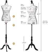 Vista 2 de Bonnlo Maniquí de costura, apto para clavar alfileres, para vestido de mujer, con base de trípode de madera., 6 Beige