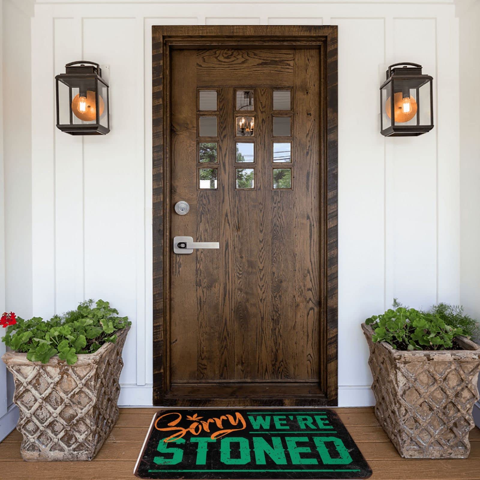 Zerbino per dormitorio con scritta "Sorry We're Stoned", zerbino autunnale per interni (65 x 90 cm)
