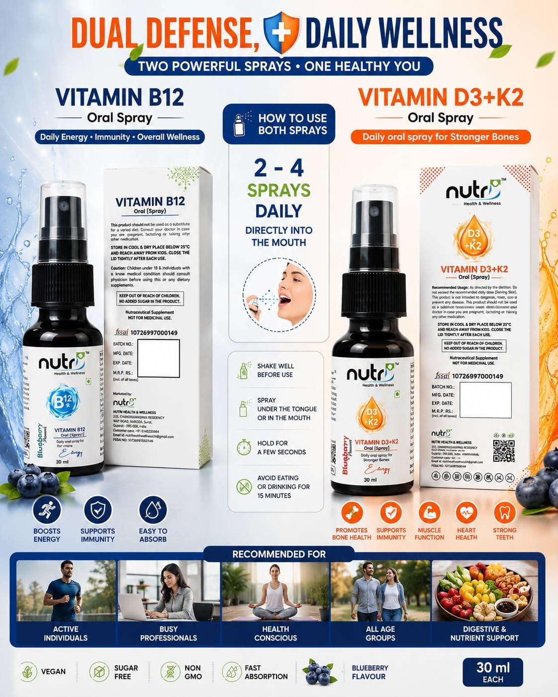 Vitamin D3 K2 & Vitamin B12 Oral Spray Combo Pack, 2 x 30ml, Blueberry — Amazon image 3
