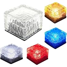 Solar Ice Lights, Glass Ice Lights Solar Brick LED Frosted Glass Path Lights Waterproof for Garden Courtyard Pathway Outdoor Decoration 4-Pack Multicolor