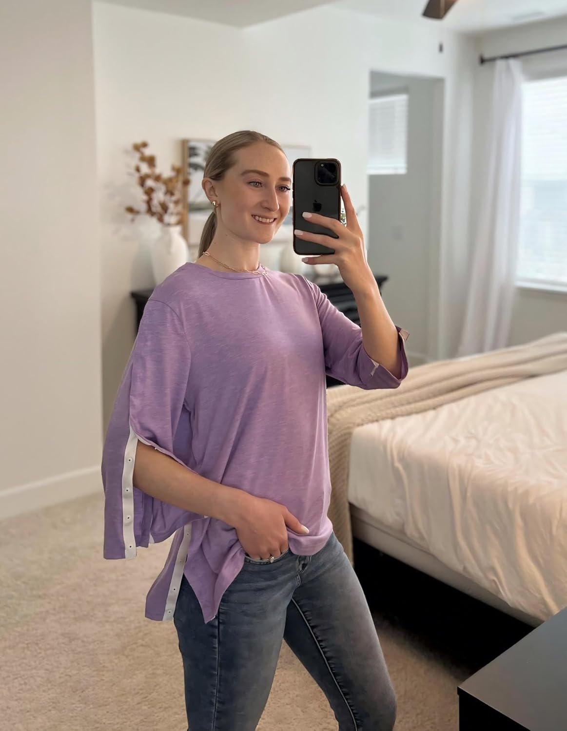 Deyeek Post Shoulder Surgery Shirts for Women Tear Away 3/4 Tops After Rotator Cuff Shirts Chemo Port Adaptive Clothing - Image 7