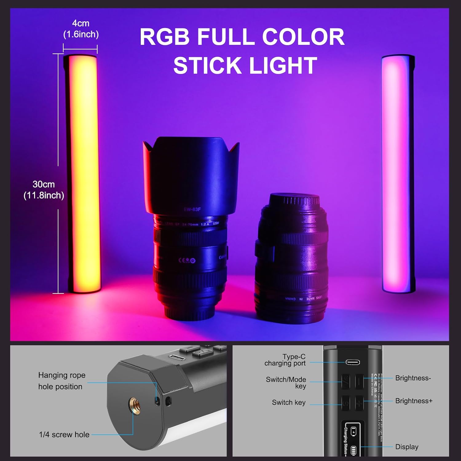 114 LEDs RGB Video Light Wand, Magnetic Handheld Magnetic Tube Light 2500K-9000K CCT & 20 Scene Modes with 3000mAh Battery, 95+ CRI, 120° Beam Angle for Photography YouTube TikTok Vlog