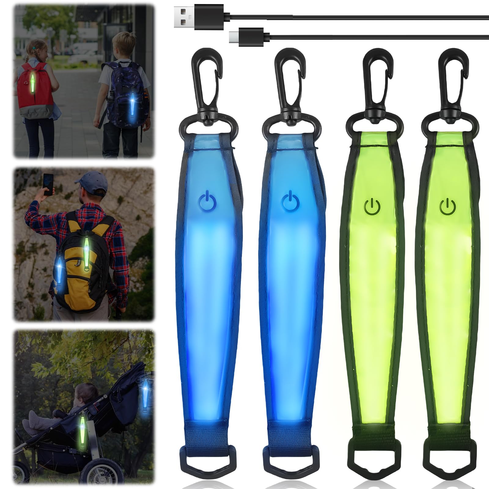 Luci LED Per Zaino - 4 Pezzi, Ricaricabili USB, 3 Modalità, Sicurezza Bambini - Foto 7