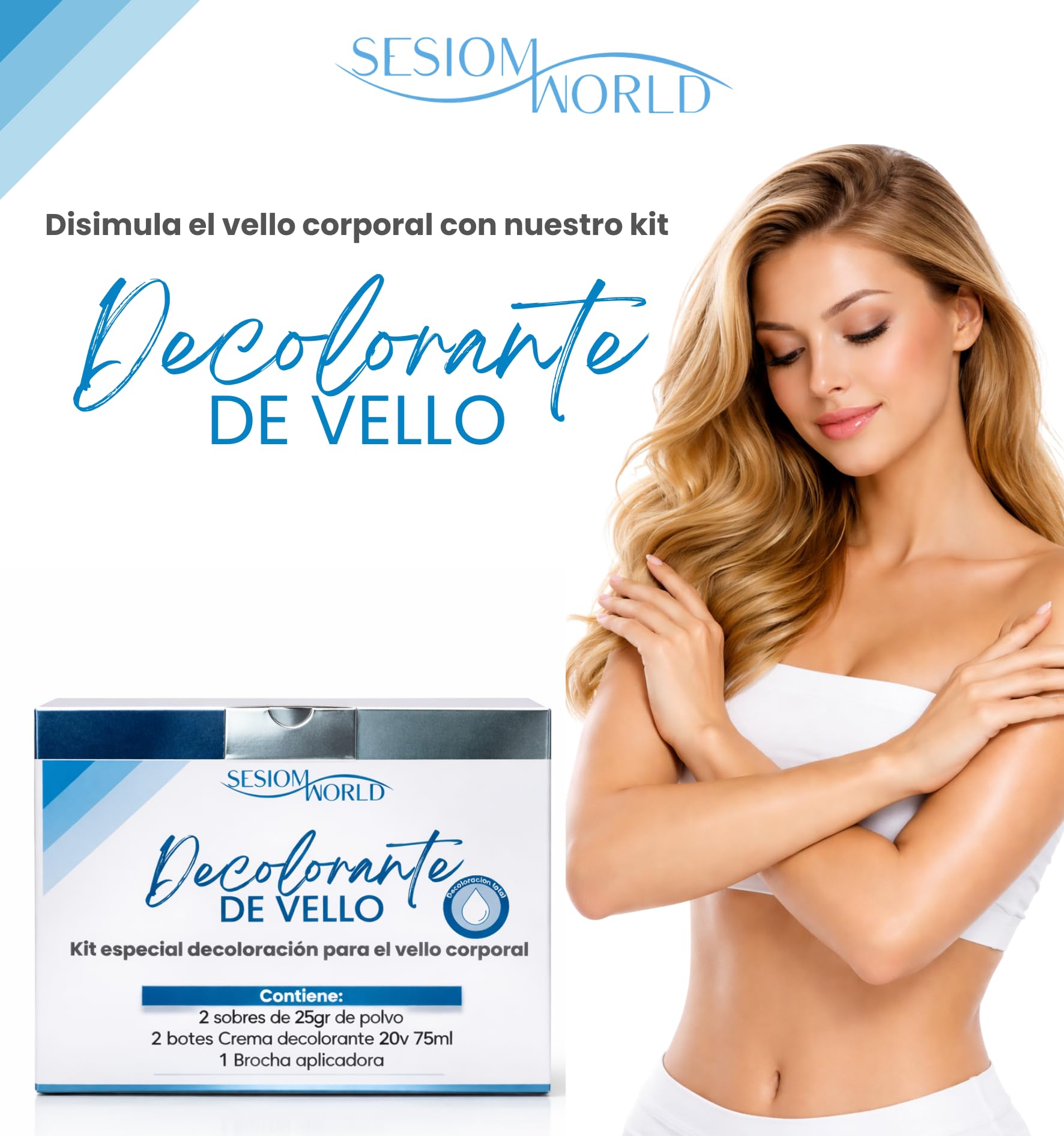 SesiomWorld Kit per capelli professionali – 2 creme da 20 vol, 2 buste in polvere e pennello applicatore – schiarimento sicuro e uniforme per il corpo
