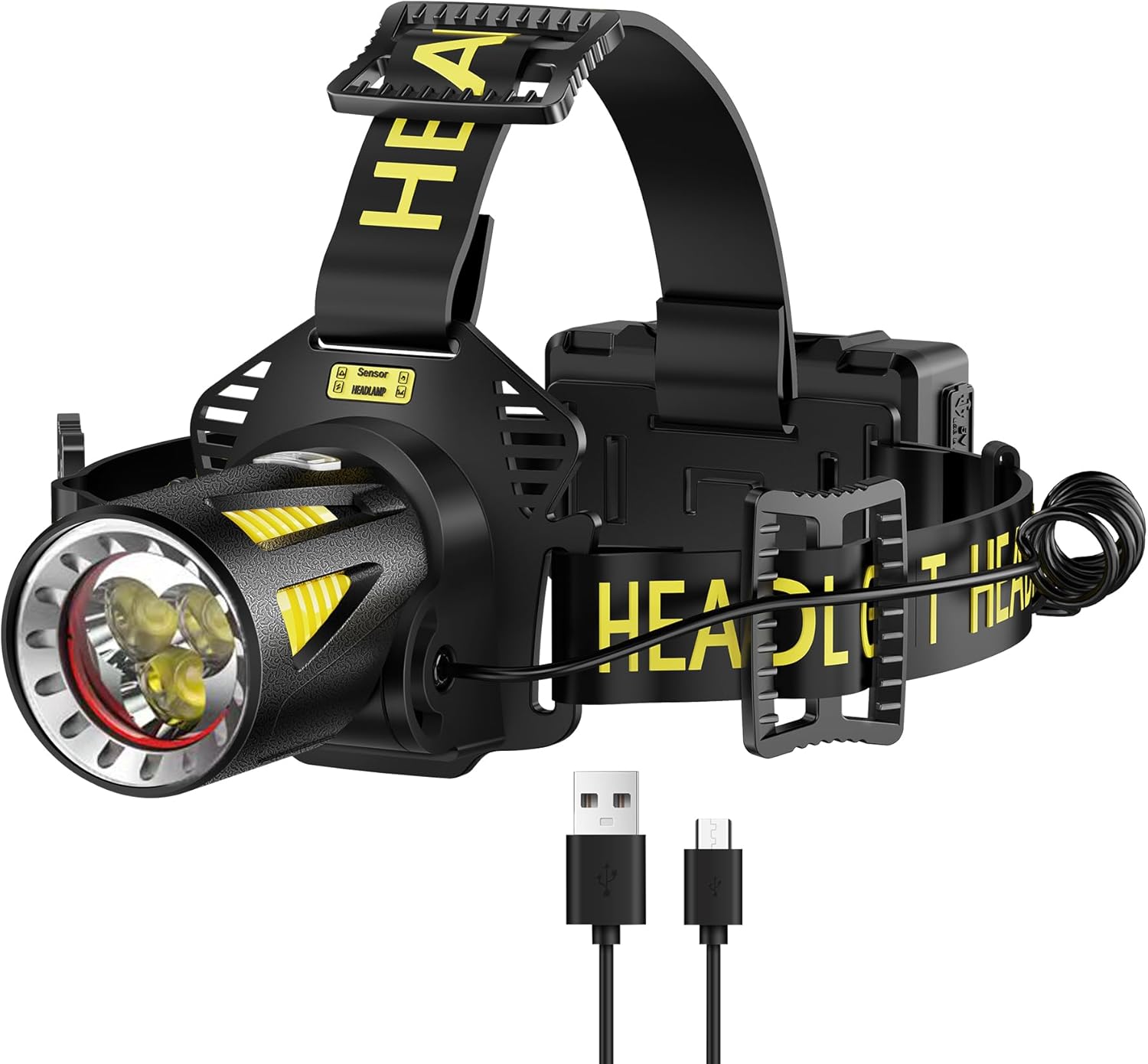 Triple-Beam Rechargeable Headlamp, LED Head Light, Head Lamp for Search and Rescue, USB-C, Outdoor use, Emergencies, Gift and More