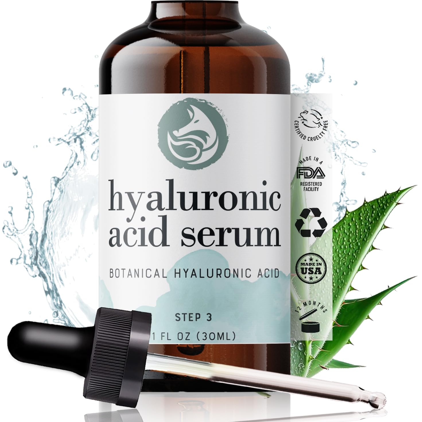 Hyaluronic Acid Face Serum – Hydrating Anti Wrinkle Anti Aging Facial Serum – With Vitamin C and E, Green Tea, Jojoba Oil – Natural and Organic – 1 Oz by Foxbrim Naturals