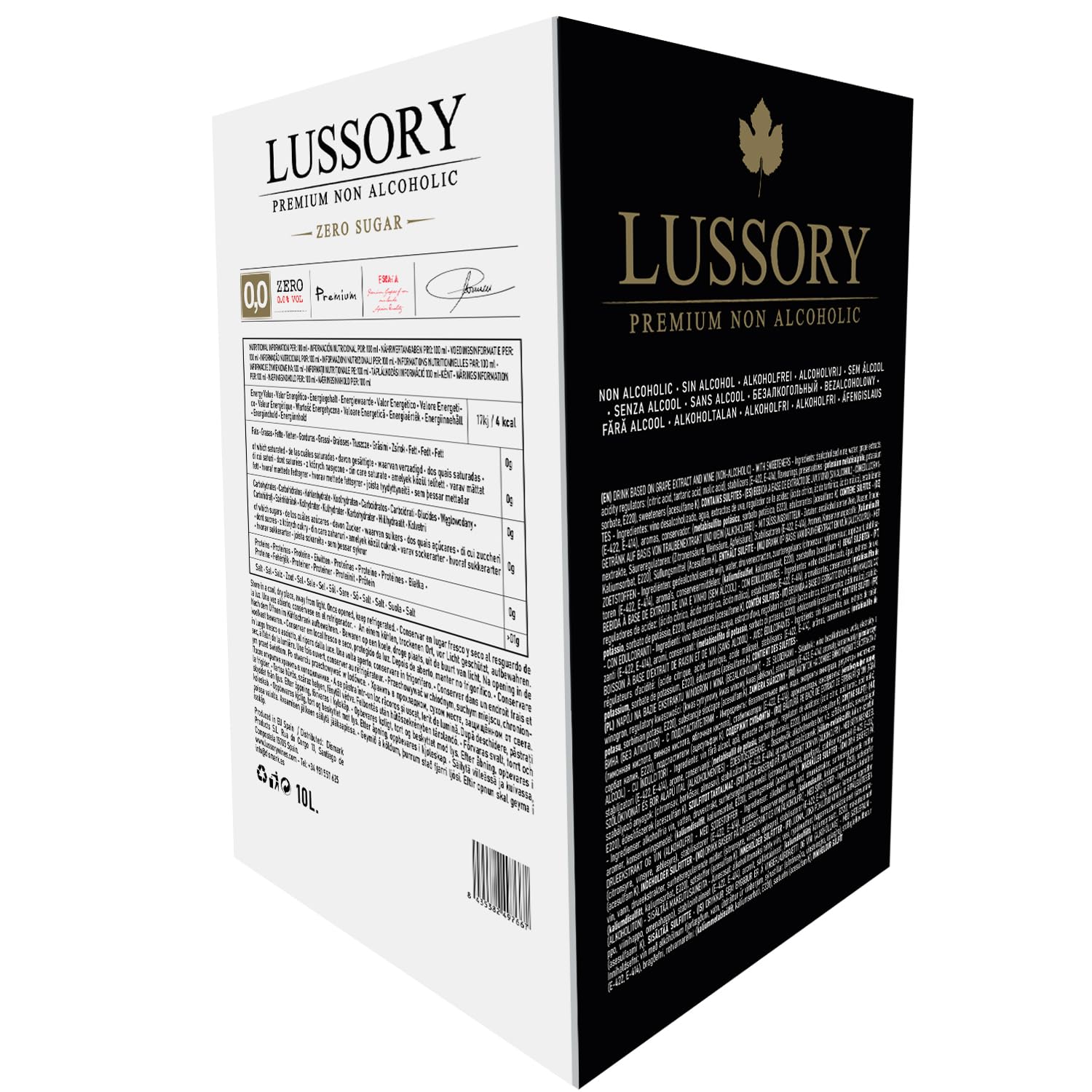 Vino Rosso SENZA ALCOL 0,0 - LUSSORY PREMIUM | Bag in Box 10 L | Equivalente a più di 13 bottiglie da 750 ml | Formato risparmio con rubinetto | SENZA zucchero, SENZA alcol, BASSO contenuto calorico