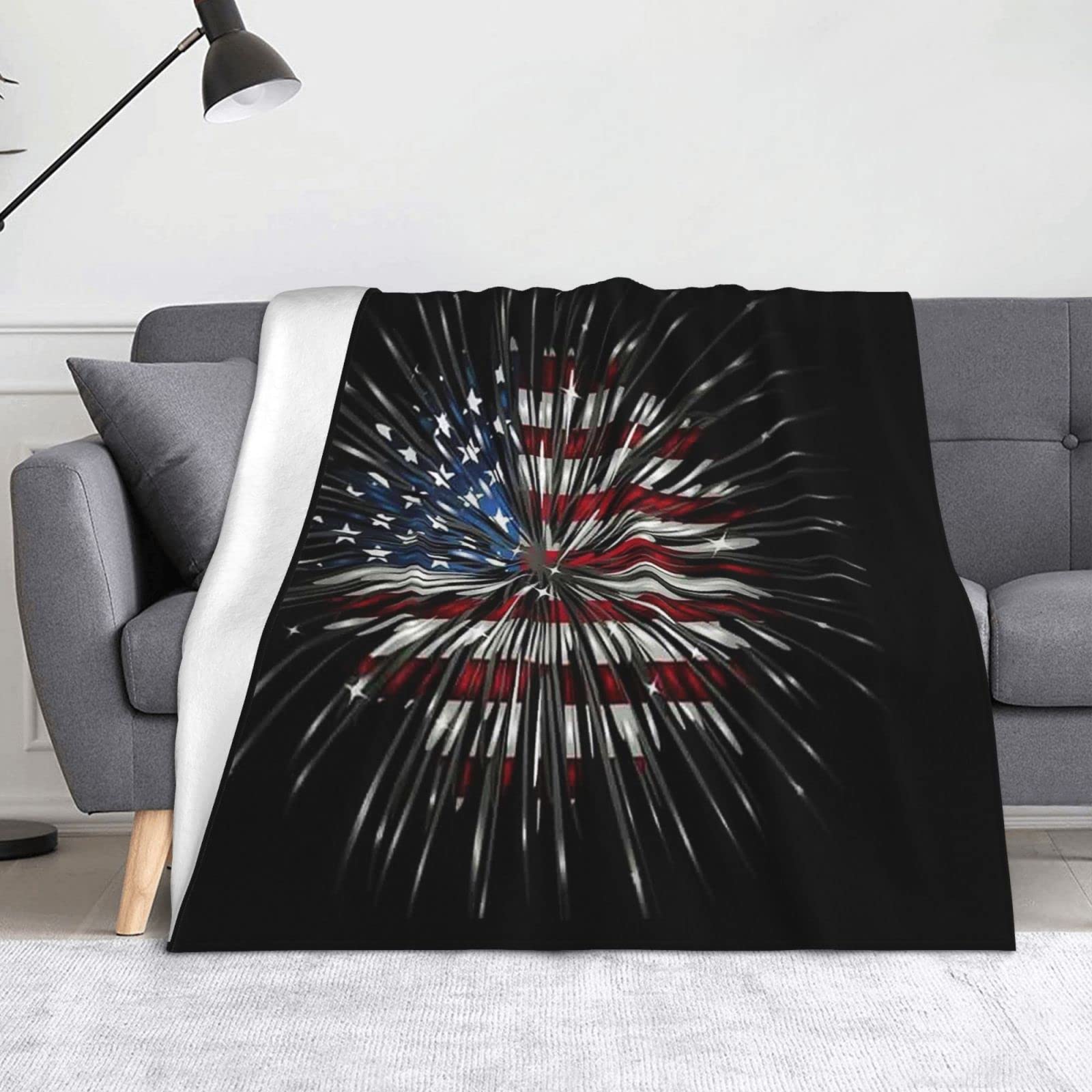 Couverture en flanelle drapeau américain plaid microfibre pour lit et canapé