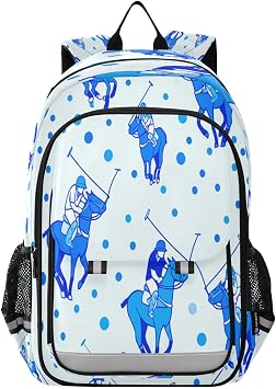 Nander Flip Student Backpack Polo Players Riding Horses School Bag With Reflective Stripe,Outdoor Sports Rucksack Casual Daypacks for Boys Girls