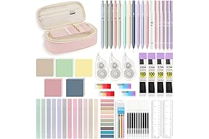MoKo 60Pcs Aesthetic School Supplies Kit with Pencil Case, Highlighters, Gel Pens, Mechanical Pencils