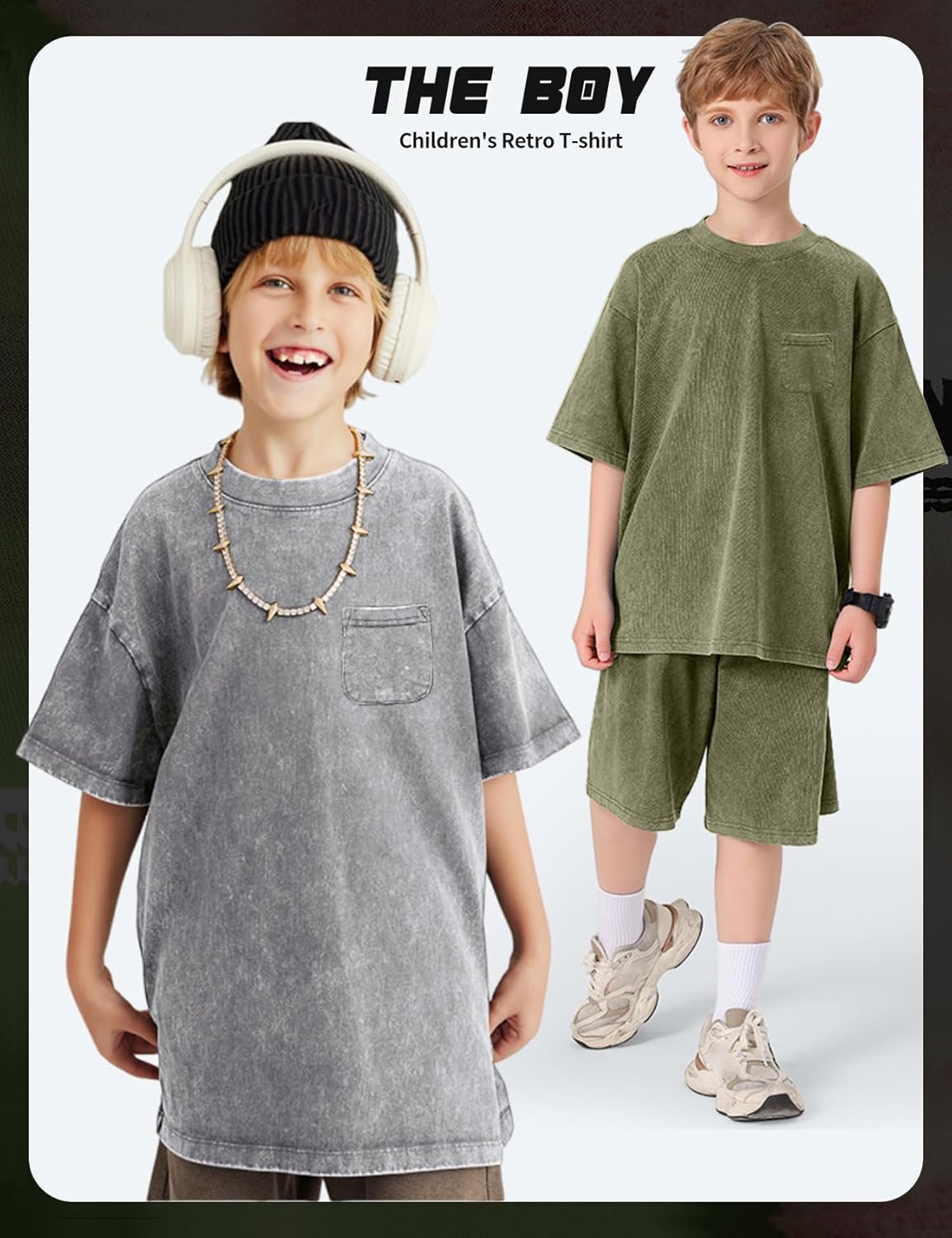 Arssm 3 Pack Boys Tshirts Kids Oversized T Shirts Cotton Acid Wash Crewneck Summer Basic Tees