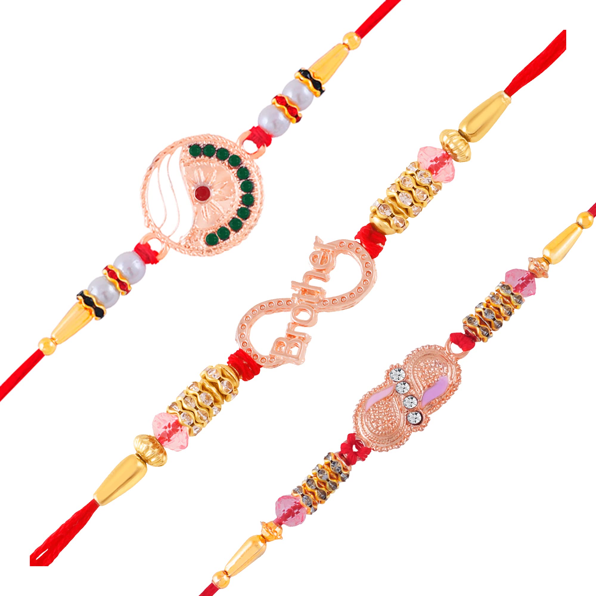 Okos Mens Rose Gold Plated Rakshabandhan Rakhi Combo of 3 Meenakari Delicate Style Adjustable Alloy Rakhi Bracelet- Rakhi For Brother, Bhaiya, Bhai CO1000433 (B0B61F1DT3) Amazon Price History, Amazon Price Tracker