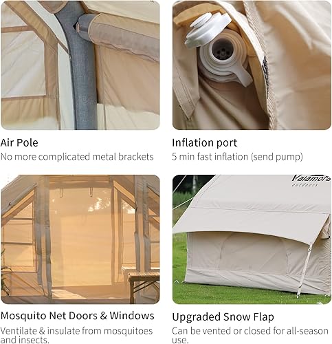 Miniatura 3 de Valamora Tienda de campaña inflable impermeable con inflador para campamento, viajes, mochileros, senderismo, glamping al aire libre, 8-10 personas,