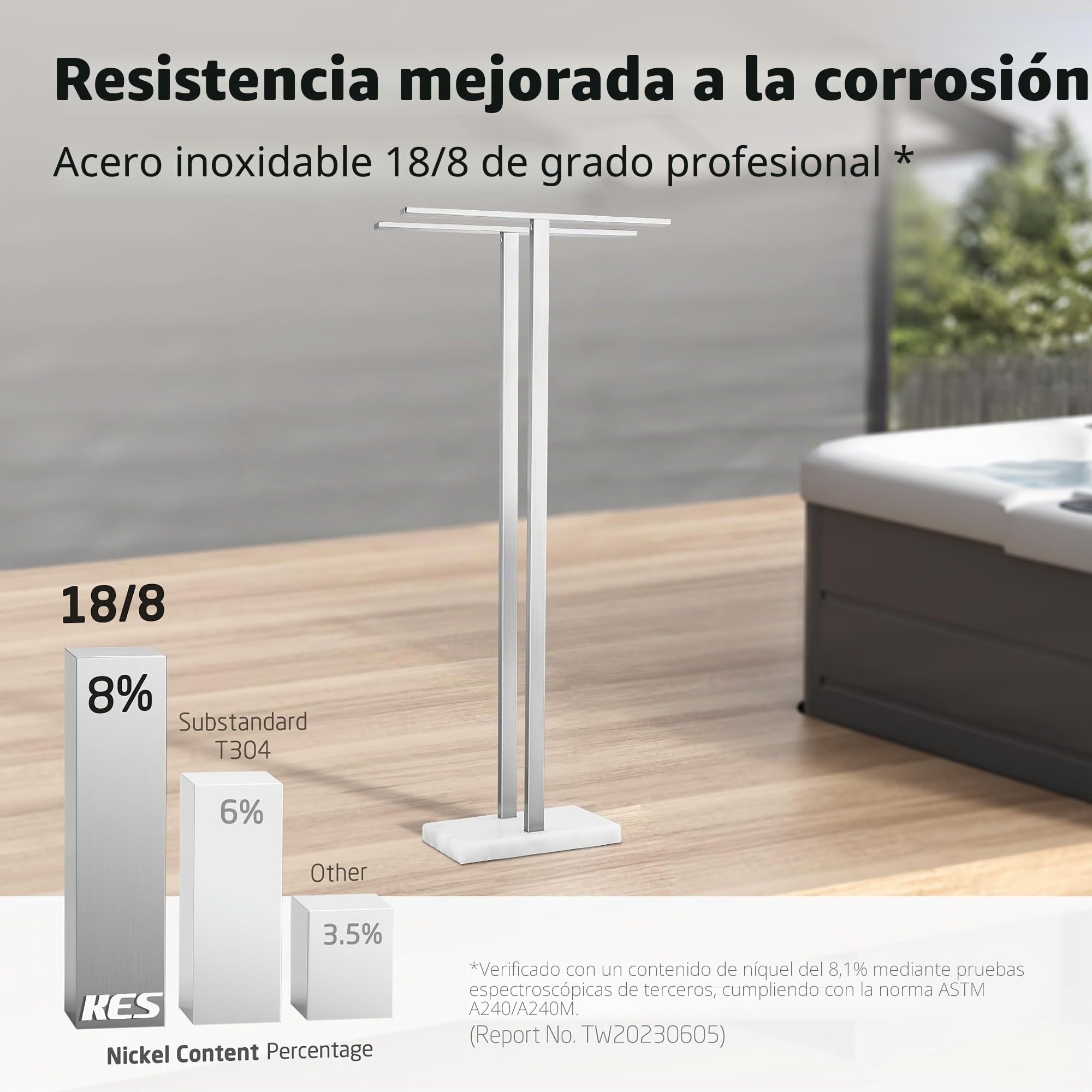 KES Toallero de pie para baño, Toallero de pie con Base de mármol ponderada de 2 Niveles, Toallero de baño Doble Extra Alto y Grueso de Acero Inoxidable 18/8 Acabado Cepillado, BTH232-2