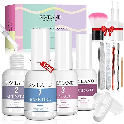 Saviland Juego de líquido de polvo de inmersión Juego de líquido de polvo de inmersión de 0.52 onzas con activador de inmersión, protector de