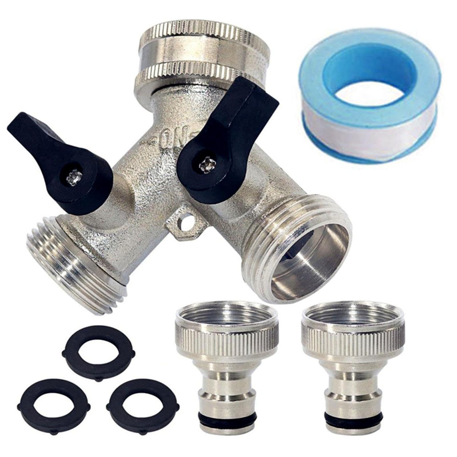 Raccordo A Y Per Tubo Da Giardino 2 Vie: Set Con Valvole Indipendenti E 6 Connettori – Ideale Per Irrigazione E Pulizia