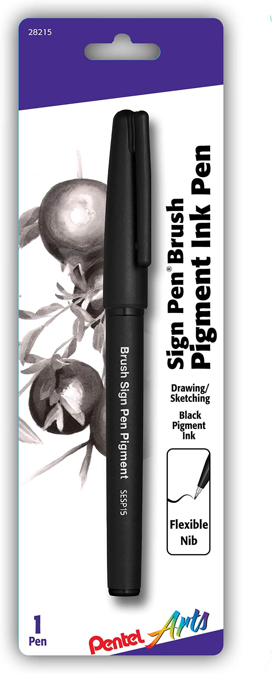 Pentel Arts Sign Pen Brush, Black Pigment Ink, 1 Pack (SESP15BPA)