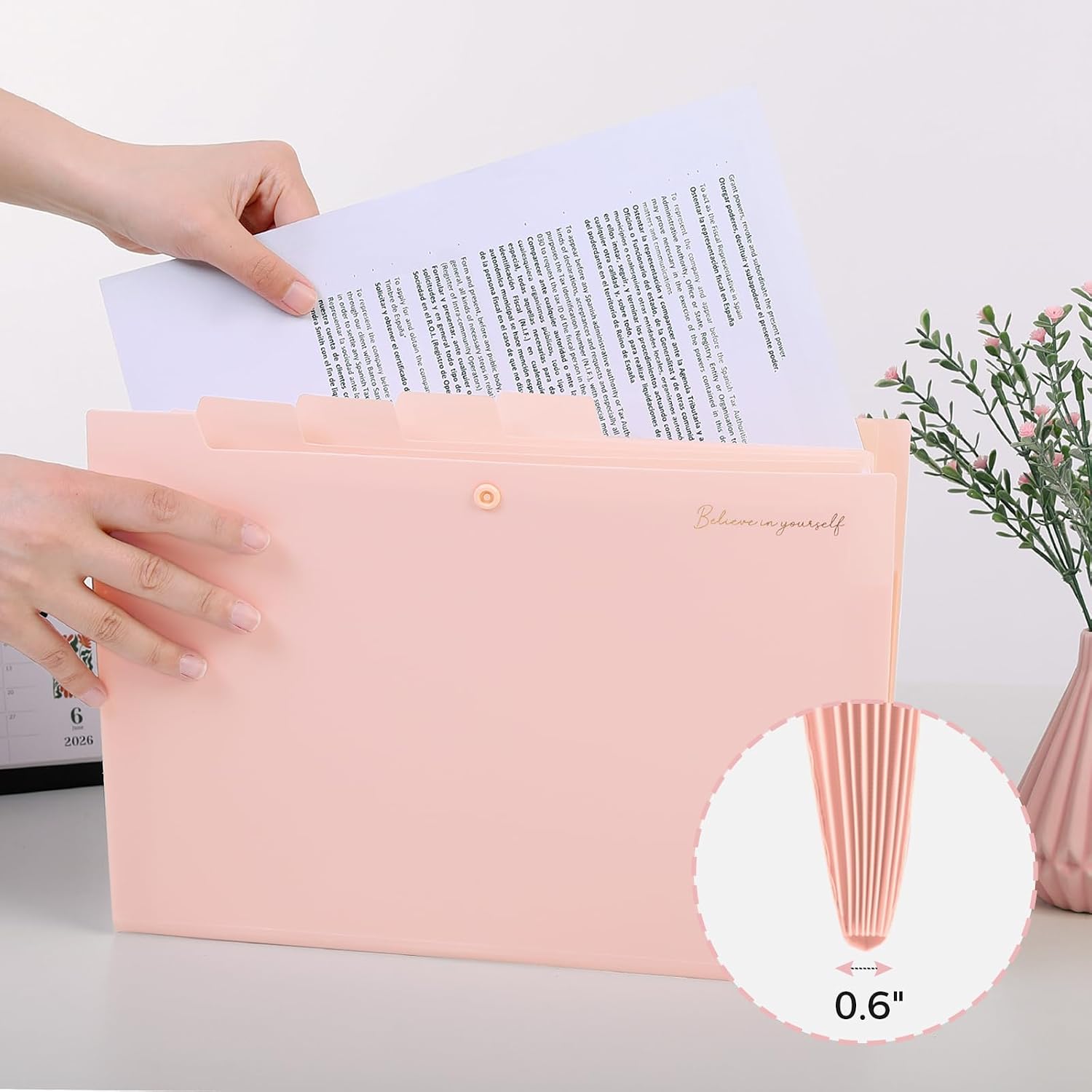 8-Pocket Expanding File Folder, Accordion File Organizer with Lables, Portable Bill Receipt Paper Holder for School Office Hospital, Letter/A4 Size Pink thumbnail