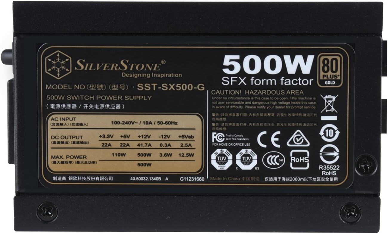 Silverstone Technology SX500-G 500W SFX Fully Modular 80 Plus Gold PSU with Improved 92mm Fan & Japanese Capacitors, SST-SX500-G