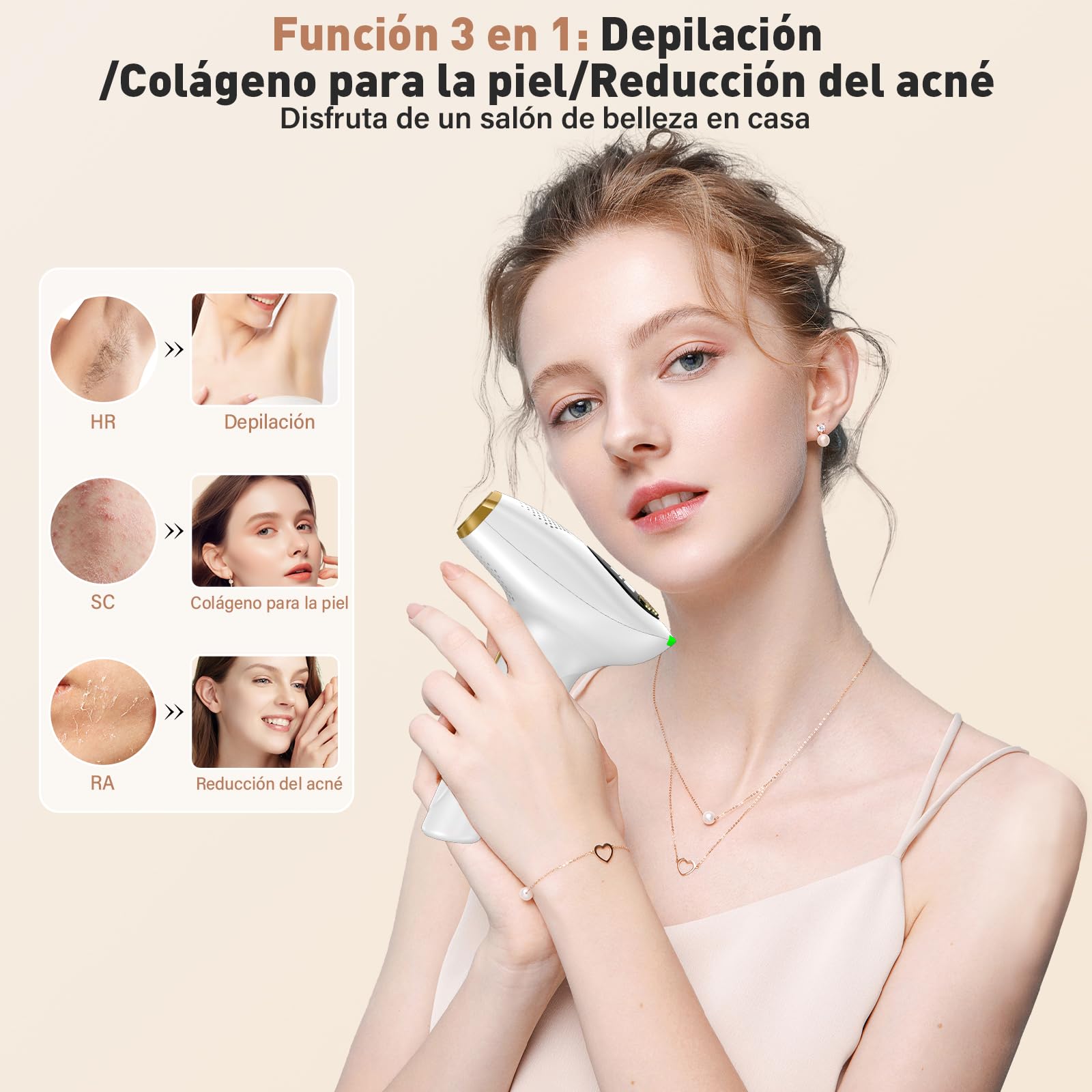 NIKYJM Depiladoras luz Pulsada, Depilación Láser IPL con Función Enfriamiento, 9 Velocidades 3 Funciones HR/SC/RA, Dispositivo de Depilación
