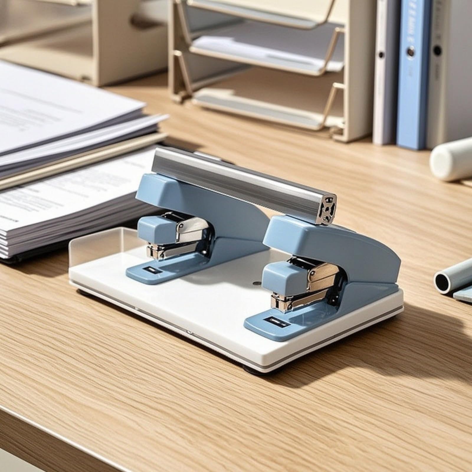 Baoblaze Grapadora de Doble Cabezal Grapadora Doble Grapadora de Oficina Grapadora de Escritorio Engrapadora Metálica Mecanismo Simultáneo para Unir con Grapas