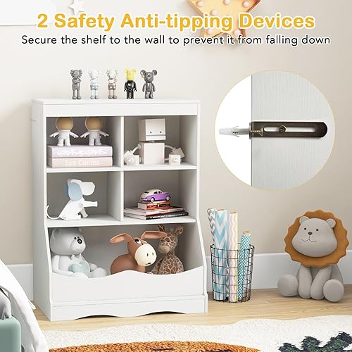 Miniatura 5 de HONEY JOY Organizador de almacenamiento de juguetes para niños con estantería, armario de almacenamiento de organización de 4 compartimentos con