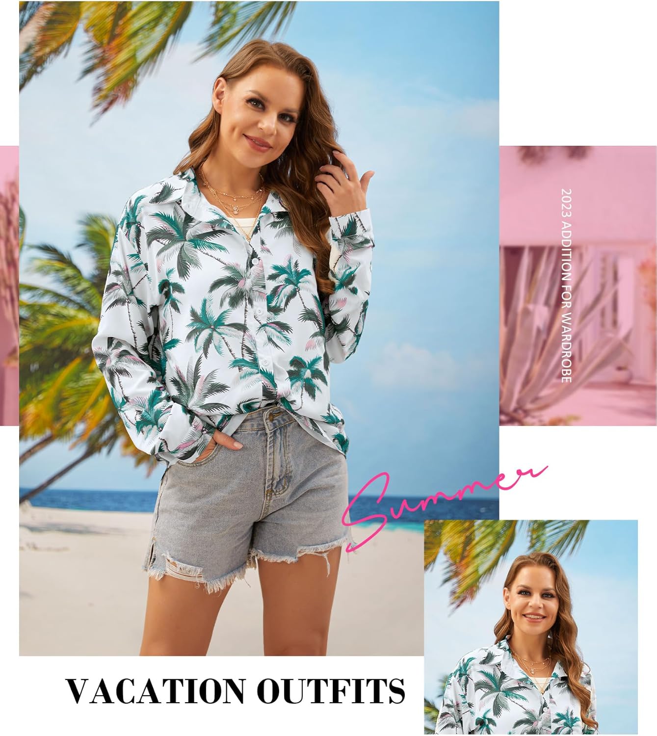 Ezcosplay Women Hawaiian Shirts Long Sleeve Button Down Tropical Floral Holiday Beach Blouse Tops - Image 5