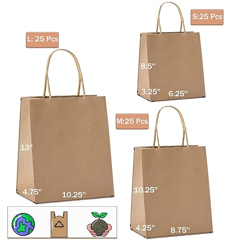Miniatura 2 de Yesland 75 bolsas de papel kraft, bolsas de papel kraft marrón, bolsas de compras de papel y bolsas de fiesta con asas, ideal para compras, bolsas