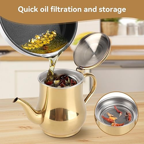 Miniatura 3 de Botella dispensadora de aceite de oliva, dispensador de aceite y vinagre dorado de 16.9 fl oz, dispensador de aceite de acero inoxidable con