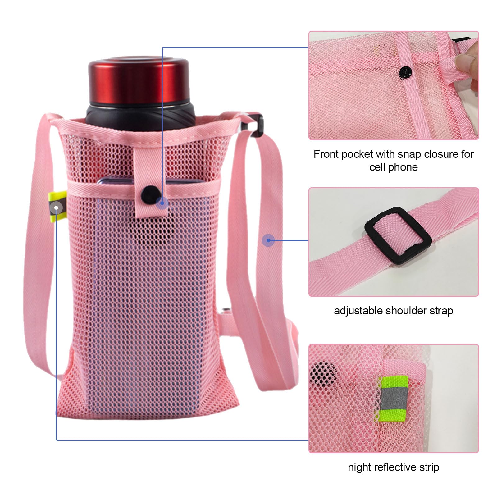 TSHAOUN 3 Pcs Water Bottle Carrier Bag Mesh Water Bottle Bag Beach Bottle Bag Water Bottle Holder with Adjustable Shoulder Strap for Travelling Camping Climbing - Image 3