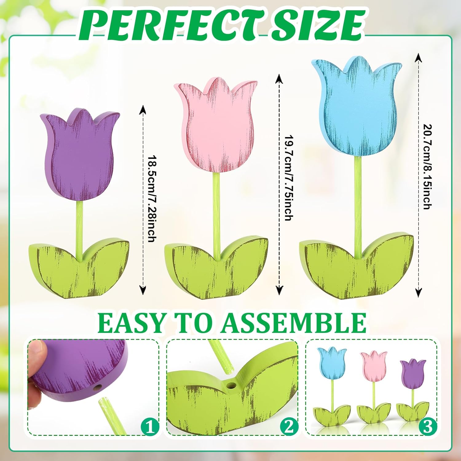 3 Pcs Spring Table Decorations Tulip Wooden Set Tabletop Farmhouse Spring Tiered Tray Decor Hello Spring Decorations for Home (Tulip)